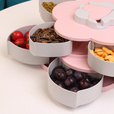 double-layer rotating fruit tray Flower-like fruit tray European New Year candy box Household divided dried fruit box