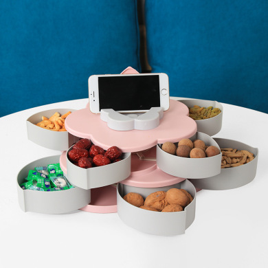 double-layer rotating fruit tray Flower-like fruit tray European New Year candy box Household divided dried fruit box