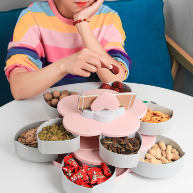 double-layer rotating fruit tray Flower-like fruit tray European New Year candy box Household divided dried fruit box