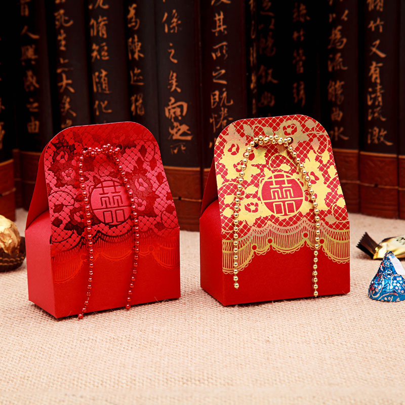 The new \\\&#034;gold bead curtain\\\&#034; creative series large happy candy box wholesale can be customized Chinese style high-grade embossed grain