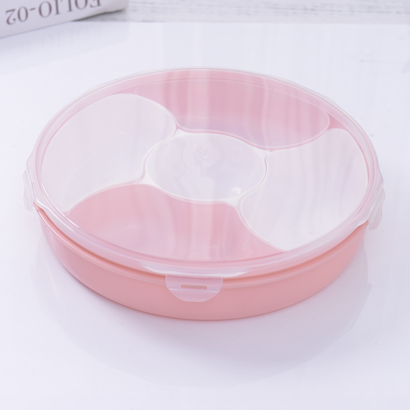 Household Two-Color Living Room Fruit Plate New Year Dried Fruit Tray Candy Box Compartment Snack Dish with Lid Sunflower Seeds Nut Box Seal