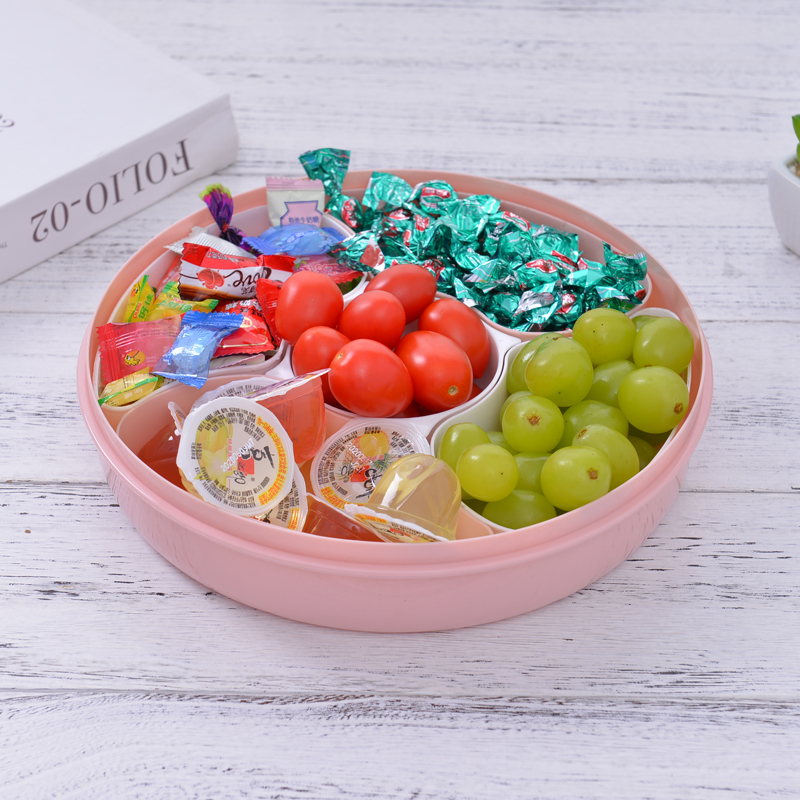 Household Two-Color Living Room Fruit Plate New Year Dried Fruit Tray Candy Box Compartment Snack Dish with Lid Sunflower Seeds Nut Box Seal