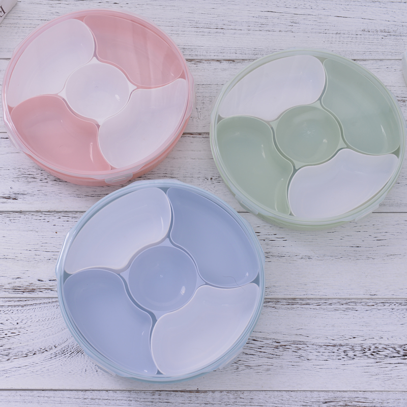 Household Two-Color Living Room Fruit Plate New Year Dried Fruit Tray Candy Box Compartment Snack Dish with Lid Sunflower Seeds Nut Box Seal
