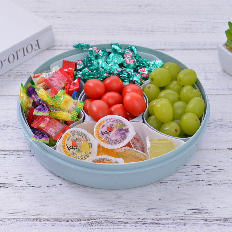 Household Two-Color Living Room Fruit Plate New Year Dried Fruit Tray Candy Box Compartment Snack Dish with Lid Sunflower Seeds Nut Box Seal