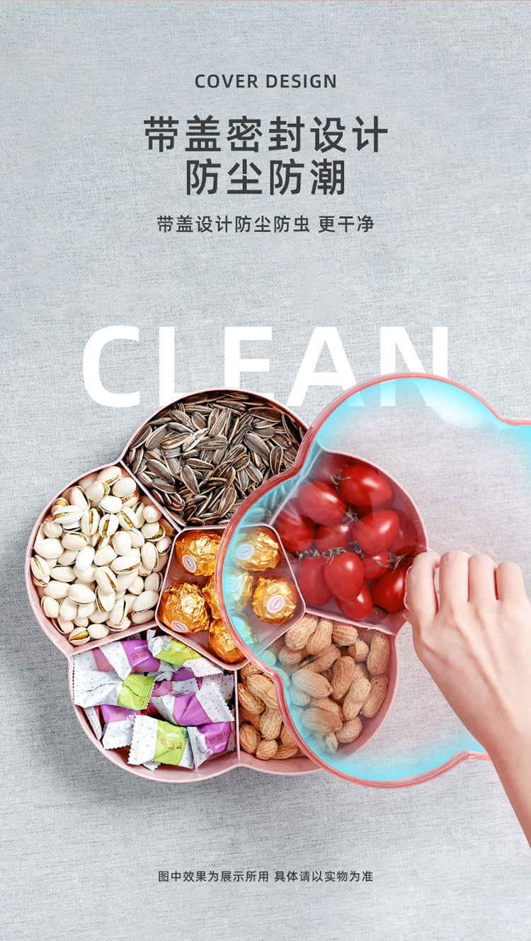 Household Two-Color Living Room Fruit Plate New Year Dried Fruit Tray Candy Box Compartment Snack Dish with Lid Sunflower Seeds Nut Box Seal