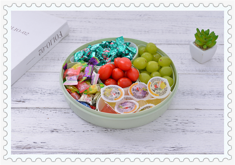 Household Two-Color Living Room Fruit Plate New Year Dried Fruit Tray Candy Box Compartment Snack Dish with Lid Sunflower Seeds Nut Box Seal