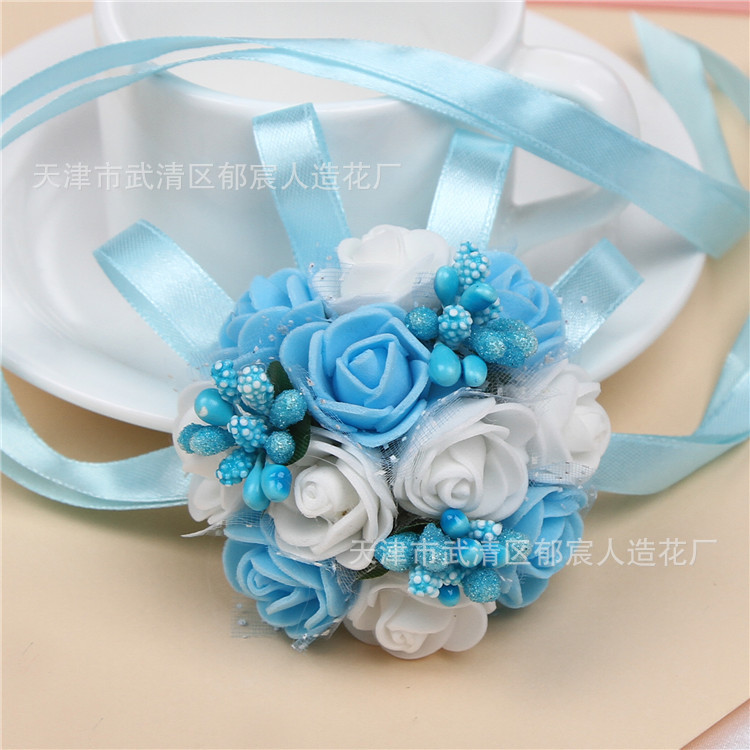 Flower Whole Bride and Bridesmaid Sisters Group Foam Wrist Flower Corsage Wedding Supplies Children Dance Handed Flower