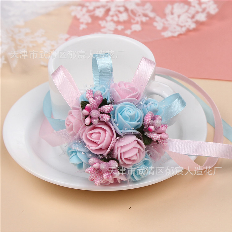 Flower Whole Bride and Bridesmaid Sisters Group Foam Wrist Flower Corsage Wedding Supplies Children Dance Handed Flower