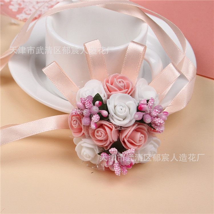 Flower Whole Bride and Bridesmaid Sisters Group Foam Wrist Flower Corsage Wedding Supplies Children Dance Handed Flower