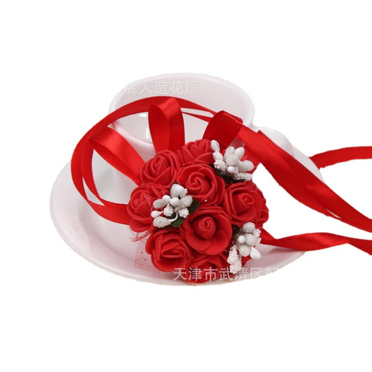 Flower Whole Bride and Bridesmaid Sisters Group Foam Wrist Flower Corsage Wedding Supplies Children Dance Handed Flower