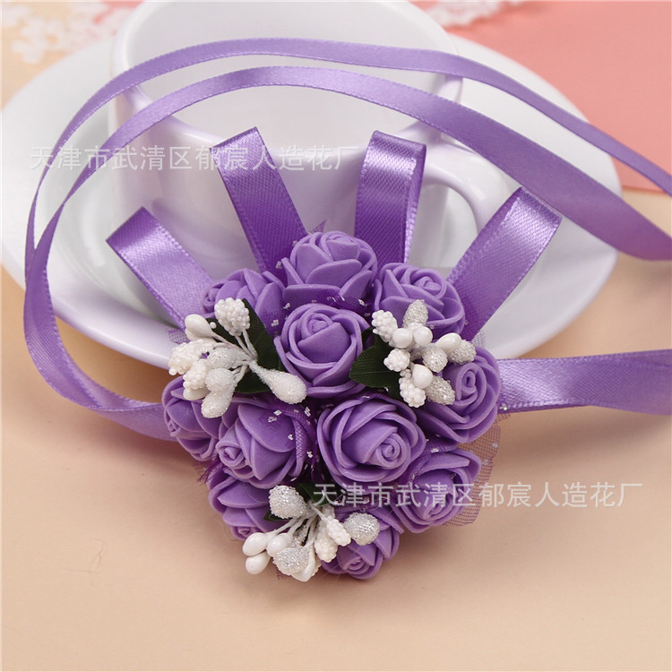 Flower Whole Bride and Bridesmaid Sisters Group Foam Wrist Flower Corsage Wedding Supplies Children Dance Handed Flower