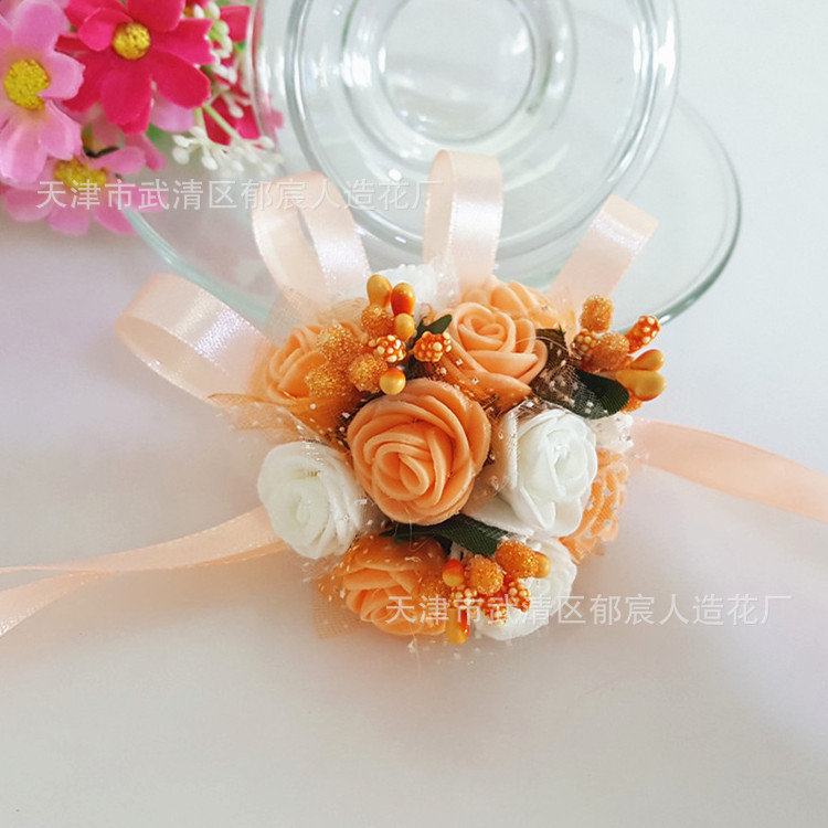 Flower Whole Bride and Bridesmaid Sisters Group Foam Wrist Flower Corsage Wedding Supplies Children Dance Handed Flower