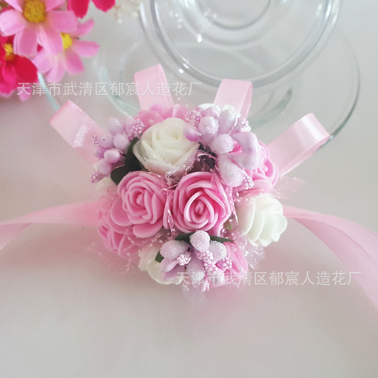 Flower Whole Bride and Bridesmaid Sisters Group Foam Wrist Flower Corsage Wedding Supplies Children Dance Handed Flower