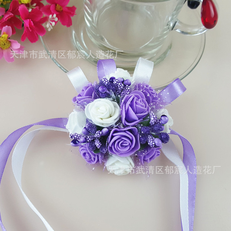 Flower Whole Bride and Bridesmaid Sisters Group Foam Wrist Flower Corsage Wedding Supplies Children Dance Handed Flower