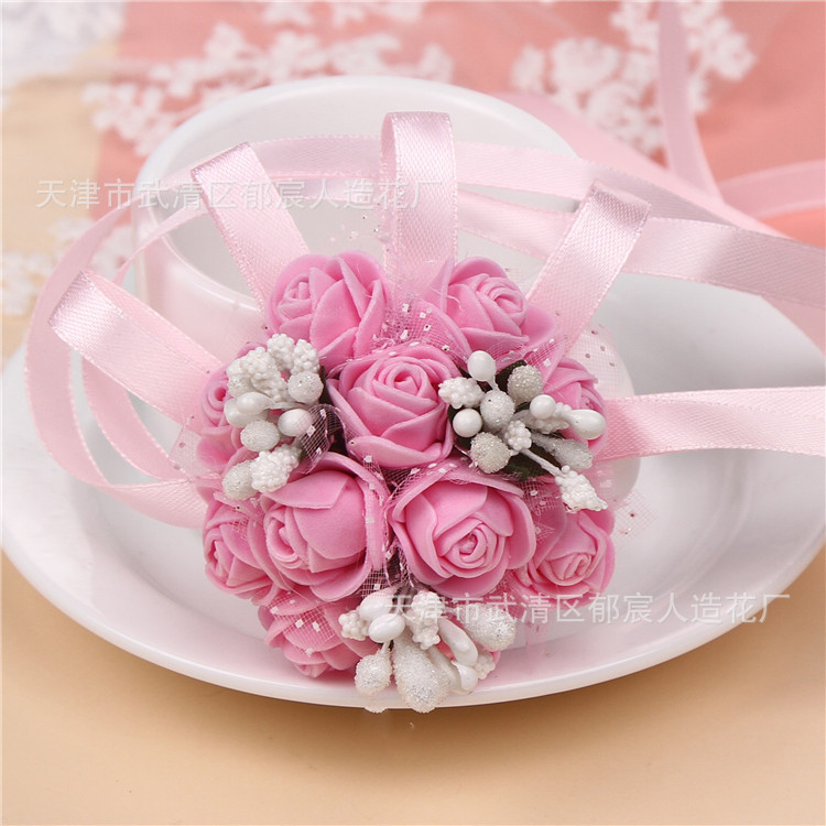 Flower Whole Bride and Bridesmaid Sisters Group Foam Wrist Flower Corsage Wedding Supplies Children Dance Handed Flower