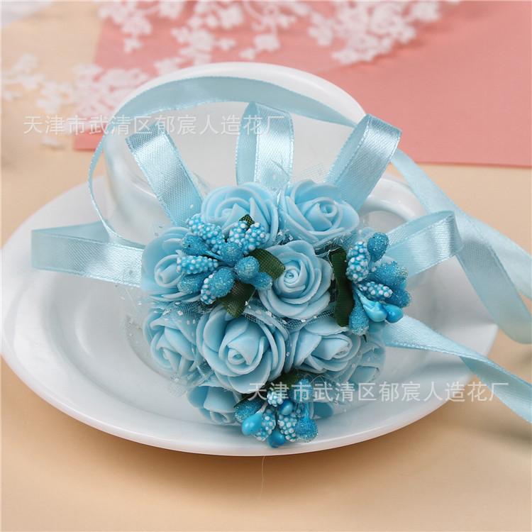 Flower Whole Bride and Bridesmaid Sisters Group Foam Wrist Flower Corsage Wedding Supplies Children Dance Handed Flower