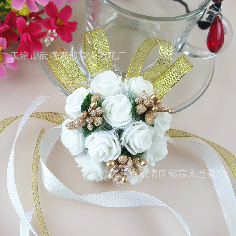 Flower Whole Bride and Bridesmaid Sisters Group Foam Wrist Flower Corsage Wedding Supplies Children Dance Handed Flower