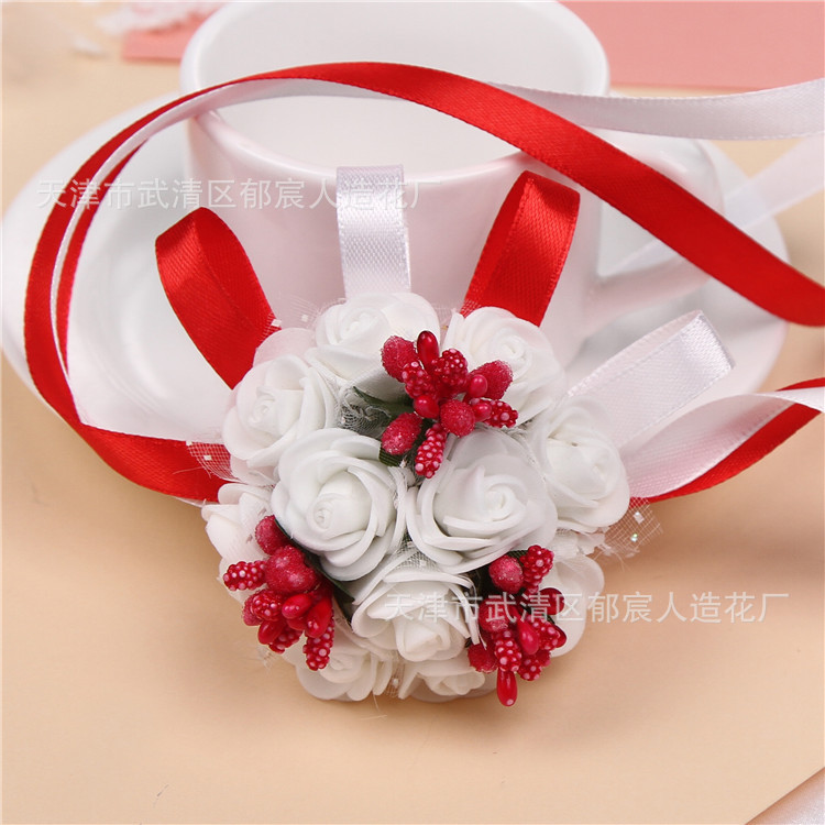 Flower Whole Bride and Bridesmaid Sisters Group Foam Wrist Flower Corsage Wedding Supplies Children Dance Handed Flower