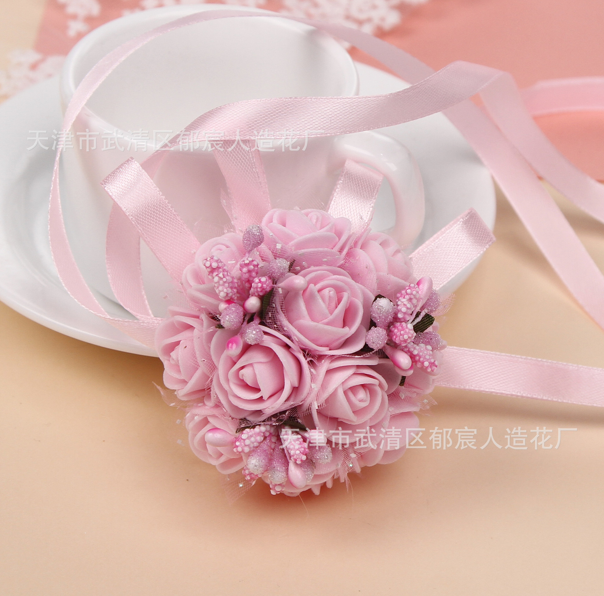 Flower Whole Bride and Bridesmaid Sisters Group Foam Wrist Flower Corsage Wedding Supplies Children Dance Handed Flower