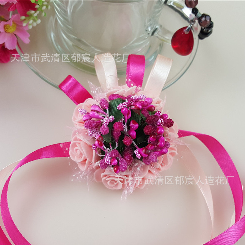 Flower Whole Bride and Bridesmaid Sisters Group Foam Wrist Flower Corsage Wedding Supplies Children Dance Handed Flower