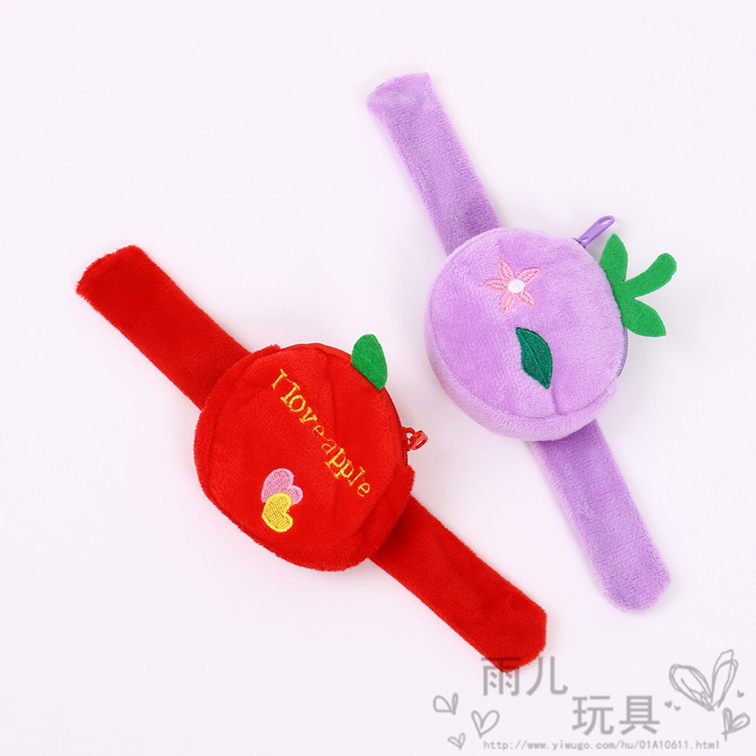 Cute Cartoon Fruit Series Plush Coin Purse New Children's Ring Pop Doll Wrist Strap Toy Small Wallet