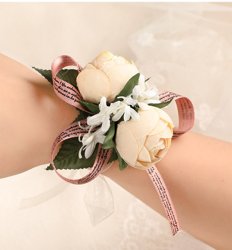 Creative New Wedding Bridesmaid Handed Flower Double Flower Head Simulation Wrist Ornamental Flower Bride Wrist Flower Creative New Wedding Bridesmaid Handed Flower Double Flower Head Simulation Wrist Ornamental Flower Bride Wrist Flower