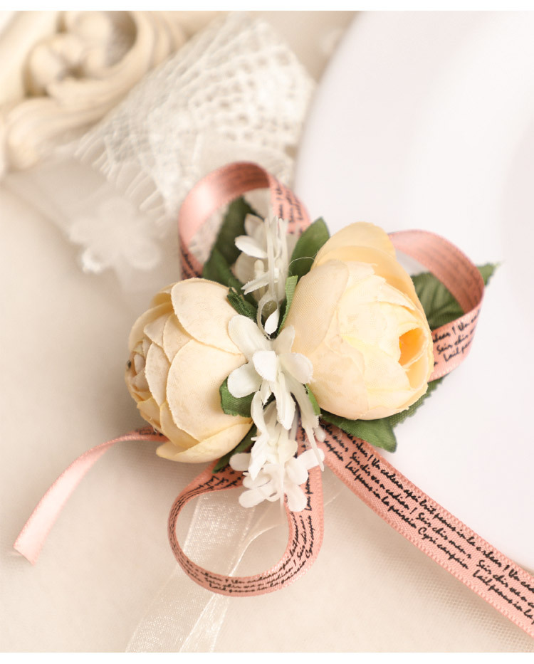 Creative New Wedding Bridesmaid Handed Flower Double Flower Head Simulation Wrist Ornamental Flower Bride Wrist Flower Creative New Wedding Bridesmaid Handed Flower Double Flower Head Simulation Wrist Ornamental Flower Bride Wrist Flower