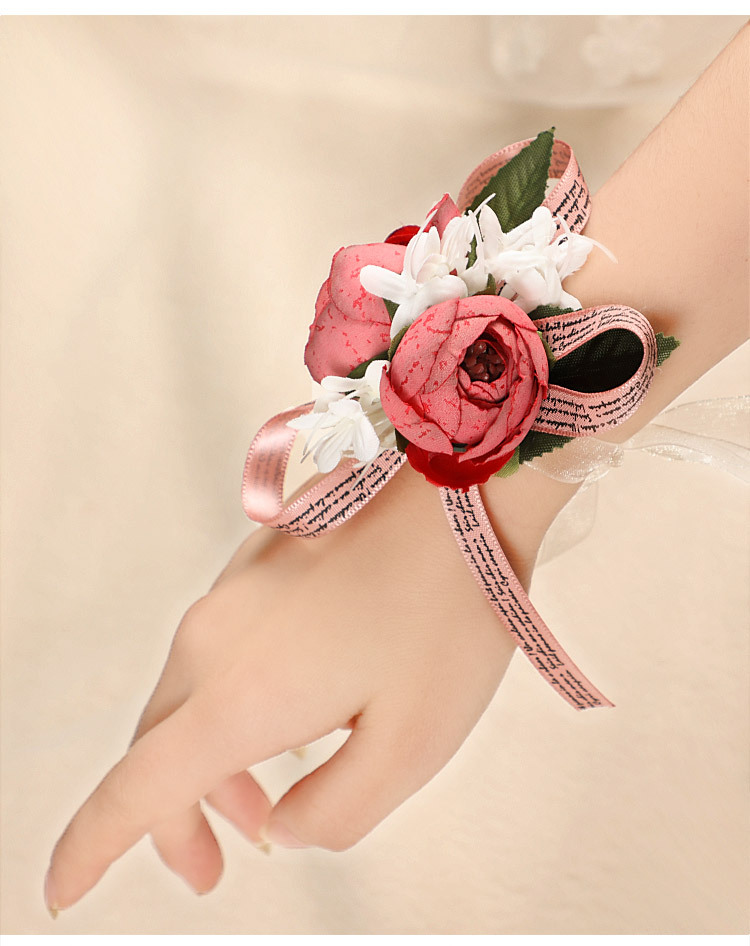 Creative New Wedding Bridesmaid Handed Flower Double Flower Head Simulation Wrist Ornamental Flower Bride Wrist Flower Creative New Wedding Bridesmaid Handed Flower Double Flower Head Simulation Wrist Ornamental Flower Bride Wrist Flower