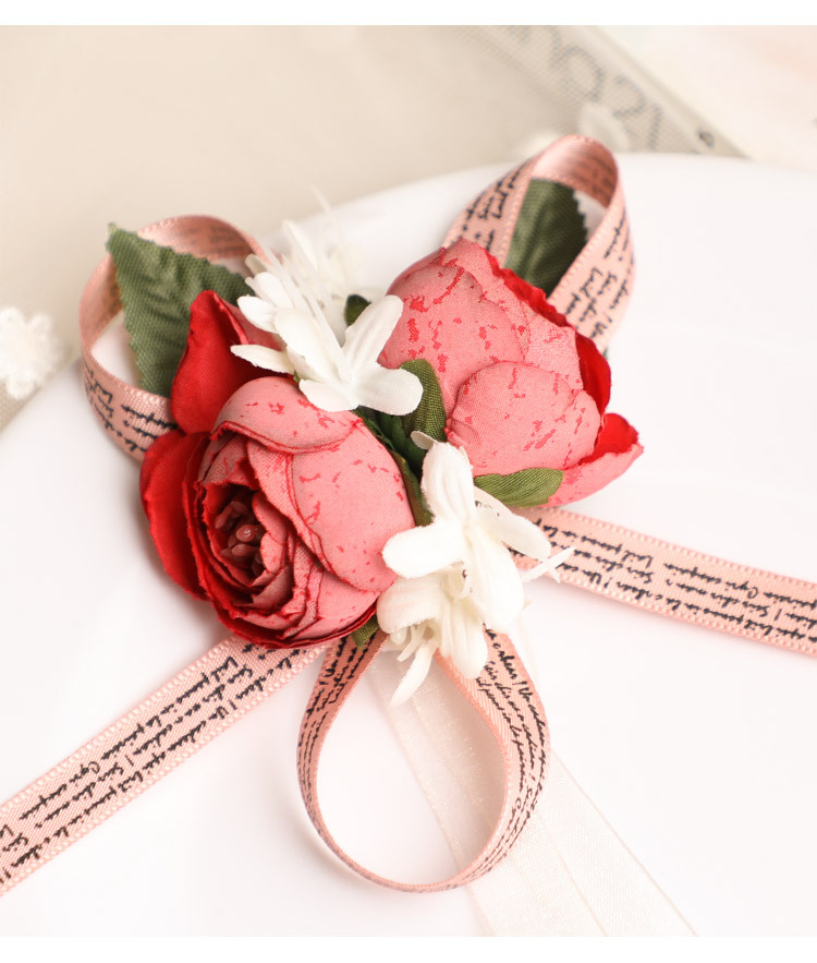 Creative New Wedding Bridesmaid Handed Flower Double Flower Head Simulation Wrist Ornamental Flower Bride Wrist Flower Creative New Wedding Bridesmaid Handed Flower Double Flower Head Simulation Wrist Ornamental Flower Bride Wrist Flower