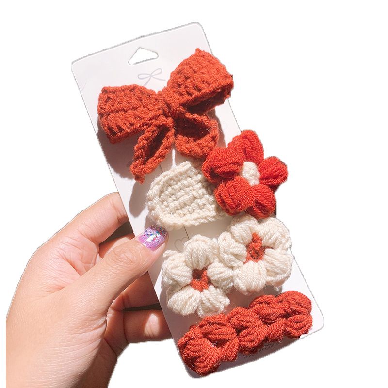 Knitted Bow Barrettes Wool Children&#039;s Hairpin Headdress Girls&#039; Hand-Woven Flowers Folder Women&#039;s Korean Hair Accessories