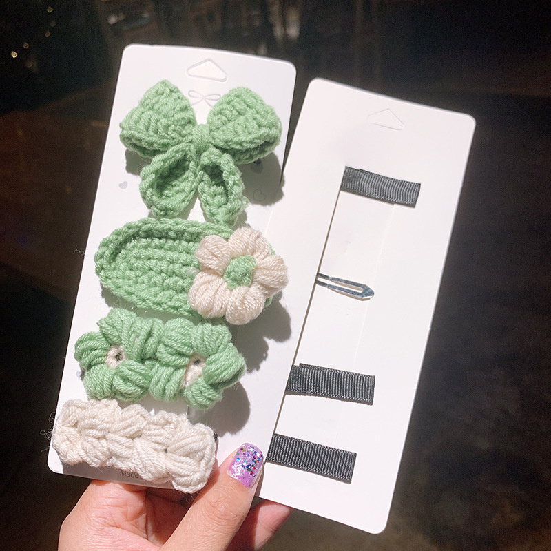 Knitted Bow Barrettes Wool Children's Hairpin Headdress Girls' Hand-Woven Flowers Folder Women's Korean Hair Accessories Knitted Bow Barrettes Wool Children's Hairpin Headdress Girls' Hand-Woven Flowers Folder Women's Korean Hair Accessories
