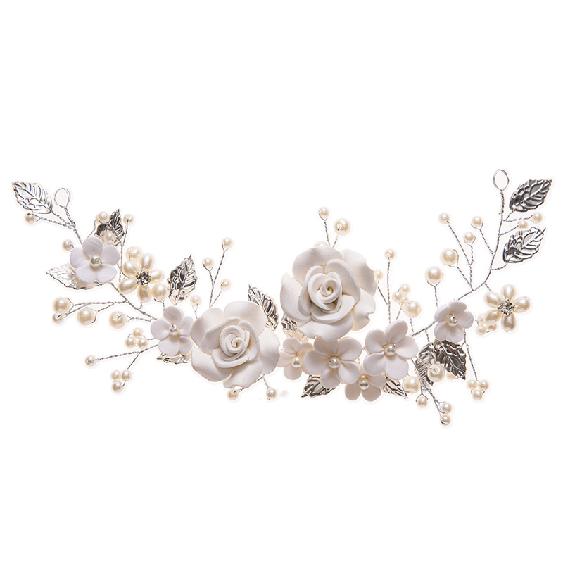 European and American Bride Headdress Flowers Wedding Hair Accessories Vine Silver Pearl Headband Bridal Hair Accessories for Women