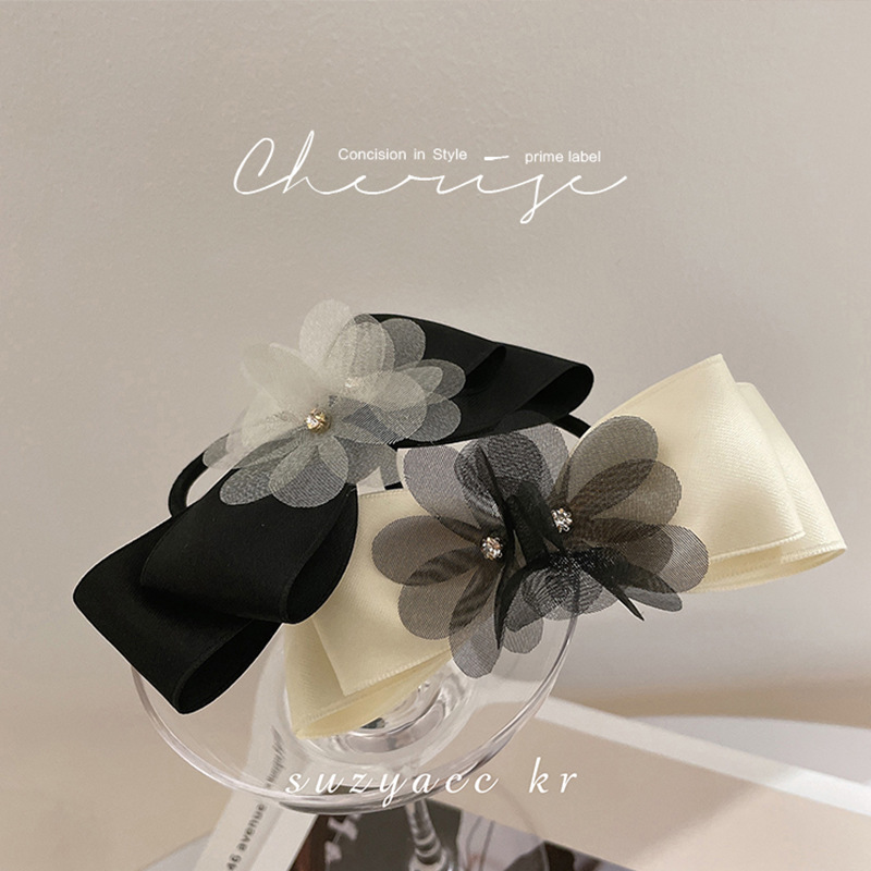 Korean Elegant Lady Net Yarn Flowers Satin Bowknot Hair Ring Niche Exquisite Tie-up Hair Head Rope Headdress Women