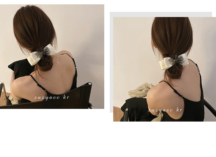 Korean Elegant Lady Net Yarn Flowers Satin Bowknot Hair Ring Niche Exquisite Tie-up Hair Head Rope Headdress Women