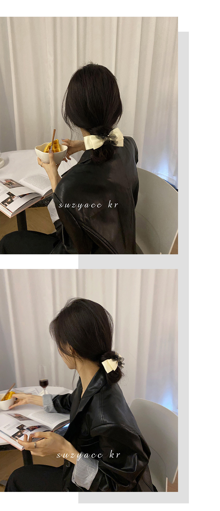 Korean Elegant Lady Net Yarn Flowers Satin Bowknot Hair Ring Niche Exquisite Tie-up Hair Head Rope Headdress Women