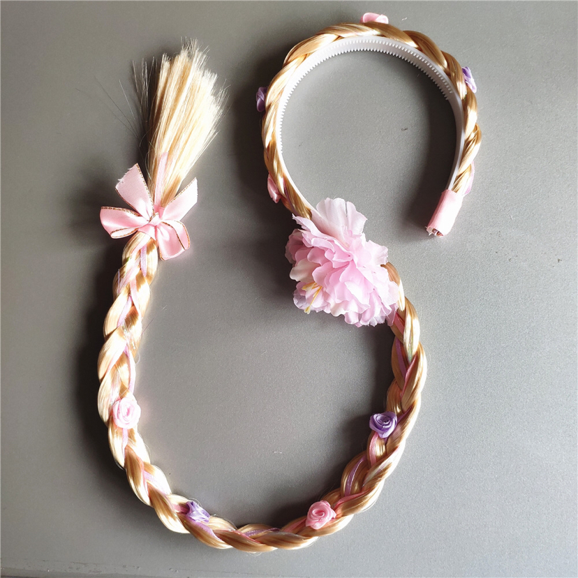 Children&#039;s Wig Braid Long Hair Princess Flowers Braid Headband Girls Korean Hair Accessories Baby House Playing Headdress