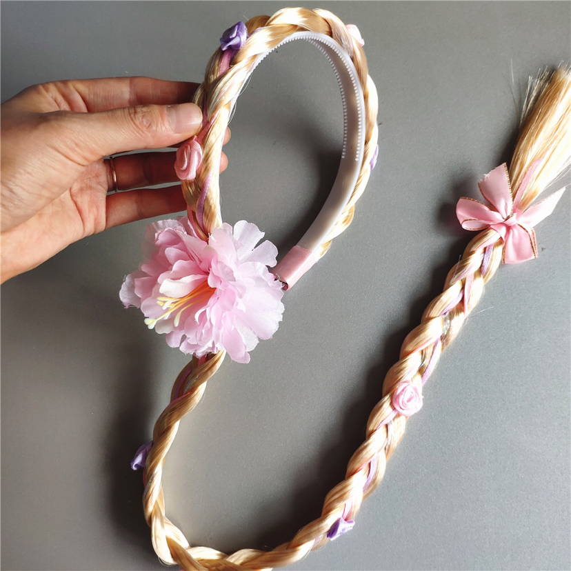 Children&#039;s Wig Braid Long Hair Princess Flowers Braid Headband Girls Korean Hair Accessories Baby House Playing Headdress
