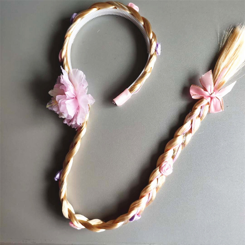 Children&#039;s Wig Braid Long Hair Princess Flowers Braid Headband Girls Korean Hair Accessories Baby House Playing Headdress