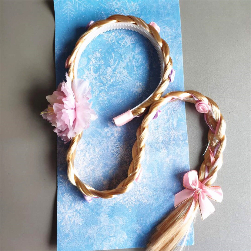Children's Wig Braid Long Hair Princess Flowers Braid Headband Girls Korean Hair Accessories Baby House Playing Headdress