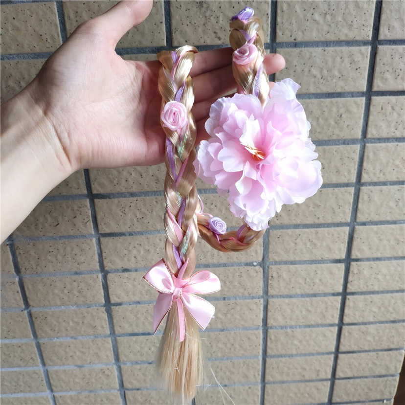 Children's Wig Braid Long Hair Princess Flowers Braid Headband Girls Korean Hair Accessories Baby House Playing Headdress