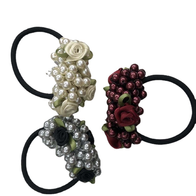 Korean-Style Cute Flowers Pearl Hair Band Women&#039;s Korean-Style Hairtie Top Cuft Ins Hair Accessories Woven Headband Hair Rope Headdress