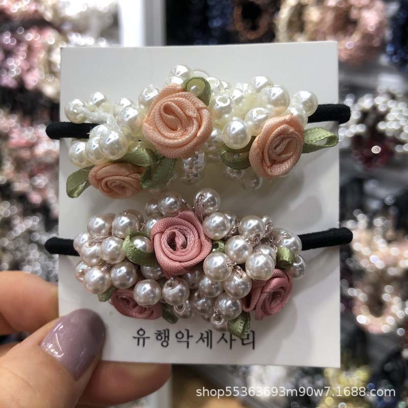 Korean-Style Cute Flowers Pearl Hair Band Women&#039;s Korean-Style Hairtie Top Cuft Ins Hair Accessories Woven Headband Hair Rope Headdress