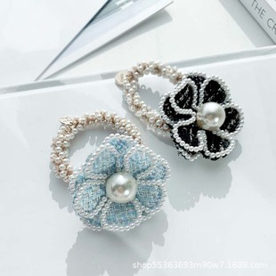 Korean-Style Cute Flowers Pearl Hair Band Women's Korean-Style Hairtie Top Cuft Ins Hair Accessories Woven Headband Hair Rope Headdress