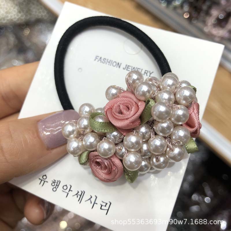 Korean-Style Cute Flowers Pearl Hair Band Women's Korean-Style Hairtie Top Cuft Ins Hair Accessories Woven Headband Hair Rope Headdress