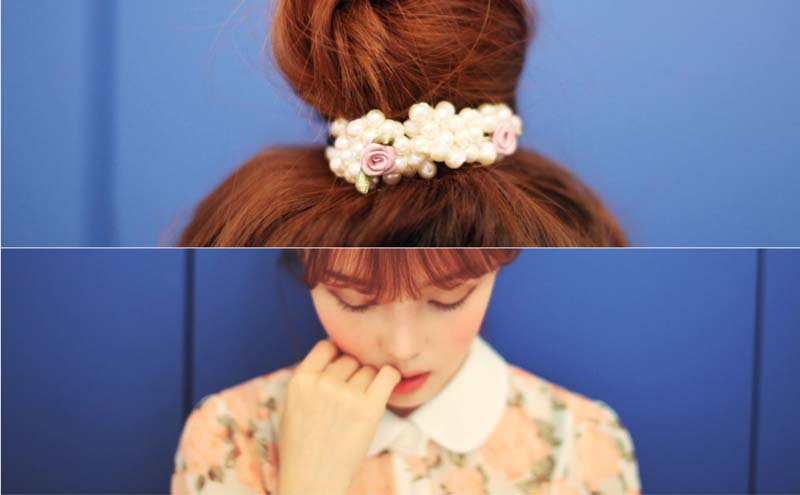 Korean-Style Cute Flowers Pearl Hair Band Women's Korean-Style Hairtie Top Cuft Ins Hair Accessories Woven Headband Hair Rope Headdress