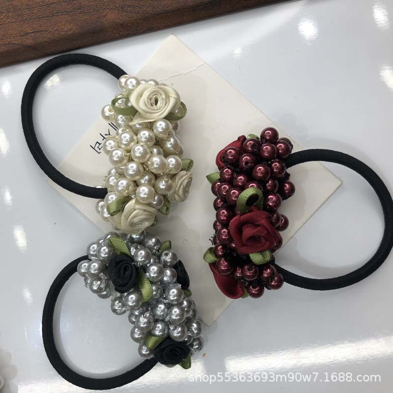 Korean-Style Cute Flowers Pearl Hair Band Women's Korean-Style Hairtie Top Cuft Ins Hair Accessories Woven Headband Hair Rope Headdress