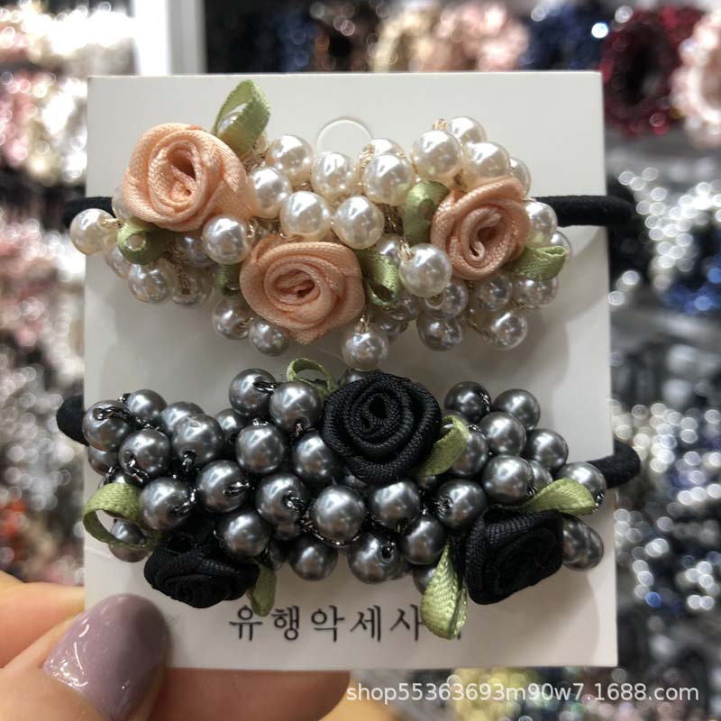 Korean-Style Cute Flowers Pearl Hair Band Women's Korean-Style Hairtie Top Cuft Ins Hair Accessories Woven Headband Hair Rope Headdress