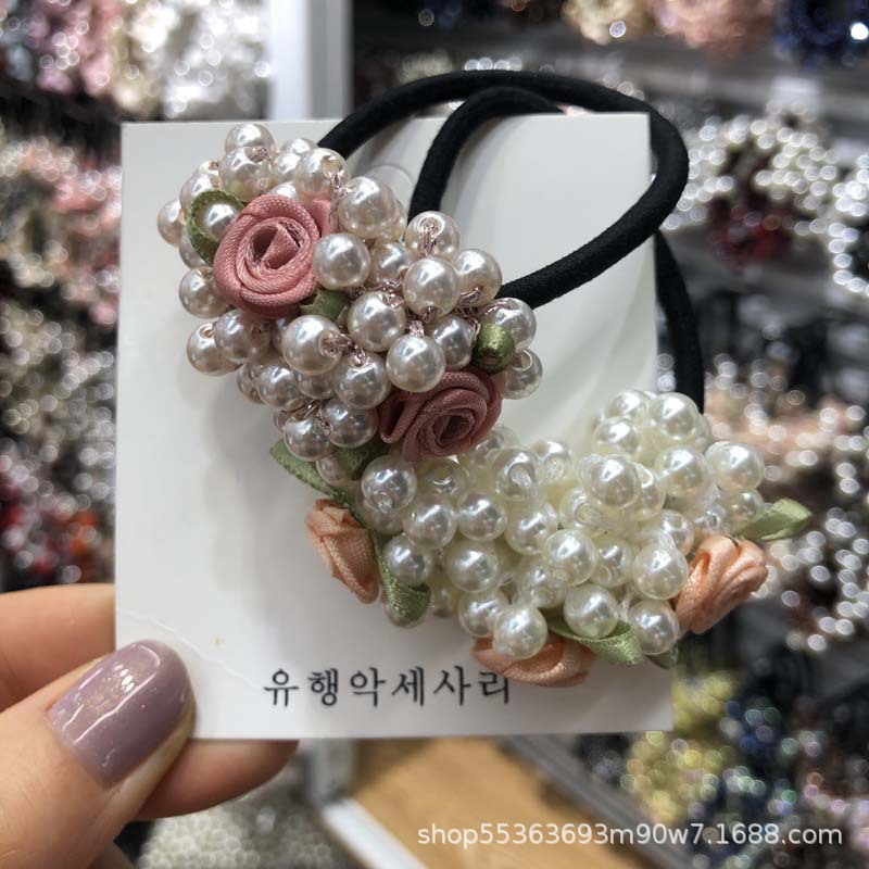 Korean-Style Cute Flowers Pearl Hair Band Women's Korean-Style Hairtie Top Cuft Ins Hair Accessories Woven Headband Hair Rope Headdress