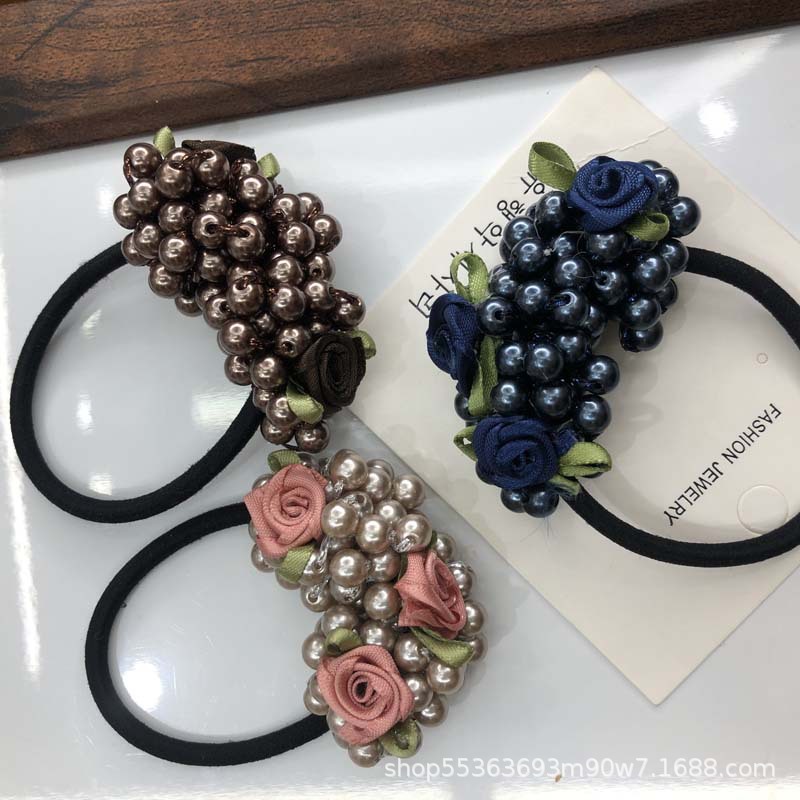 Korean-Style Cute Flowers Pearl Hair Band Women's Korean-Style Hairtie Top Cuft Ins Hair Accessories Woven Headband Hair Rope Headdress