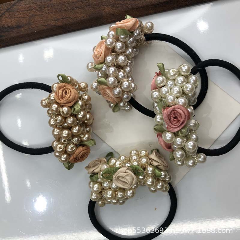 Korean-Style Cute Flowers Pearl Hair Band Women's Korean-Style Hairtie Top Cuft Ins Hair Accessories Woven Headband Hair Rope Headdress